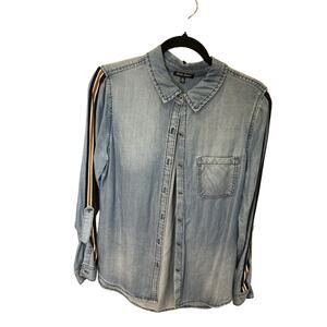 Dear John Chambray Button Down Shirt Blue XS Stripe Sleeve Detail